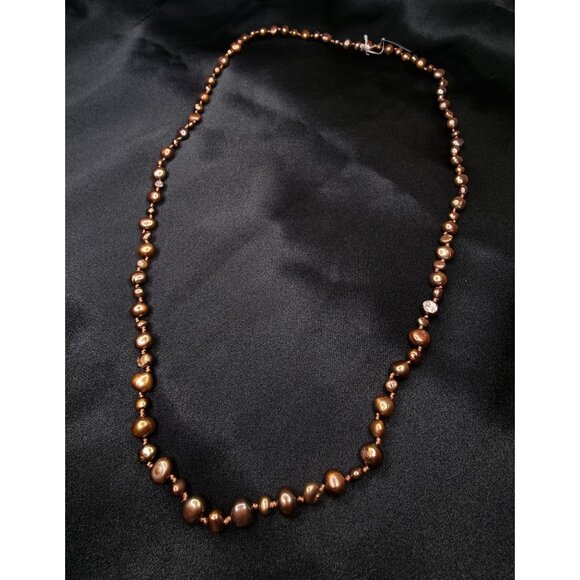 CGI Freshwater Pearls Brown Long Necklace With Organic Irregular Beads & Secure - Picture 4 of 5